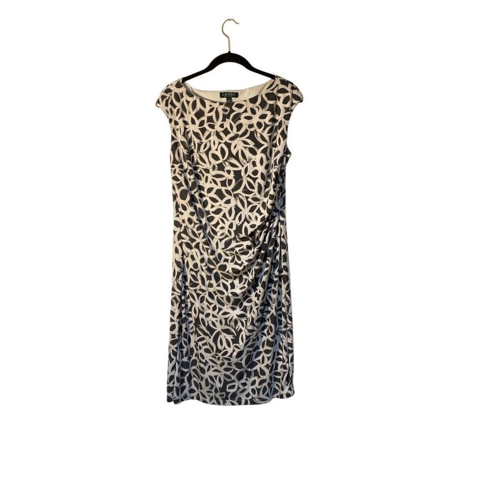 Lauren Ralph Lauren Gray and white floral print stretch dress size 14